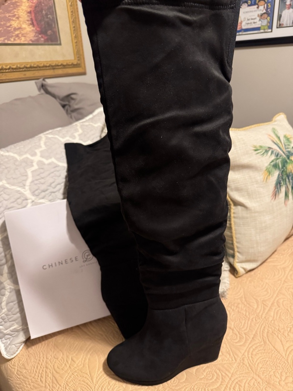 Chinese Laundry Black Over-the-Knee Wedge Boots